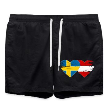 Sweden Austria Flag Heart used - Swim Trunks - black - Front - AI Model Male 185 light (185cm)