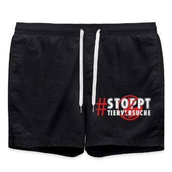 Animal welfare STOP ANIMAL TESTING FUNNY - Swim Trunks - black - Front - AI Model Male 185 light (185cm)