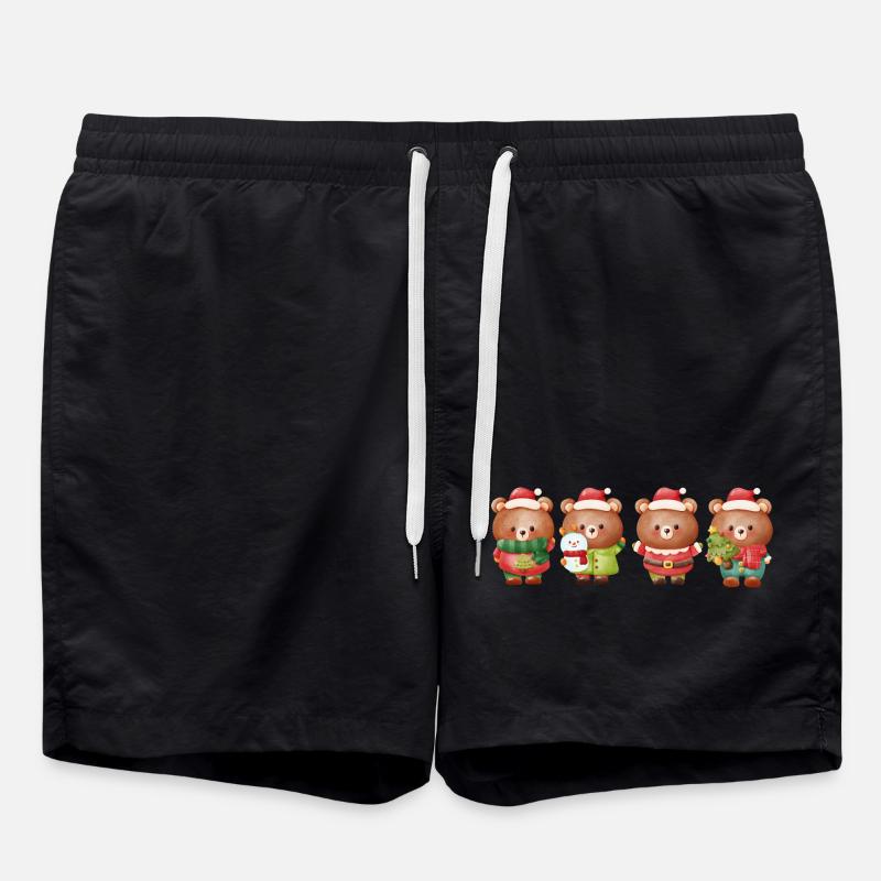 Festive Christmas Bear Quartet - Swim Trunks - black