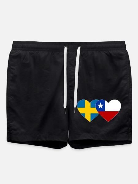 Sweden Chile Flag Heart - Swim Trunks - black