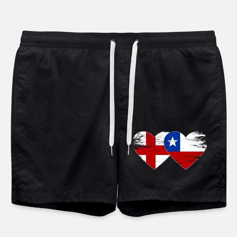 England Chile flag heart used - Swim Trunks - black