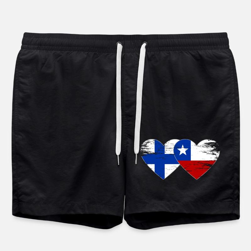 Finland Chile Flag Heart - Swim Trunks - black