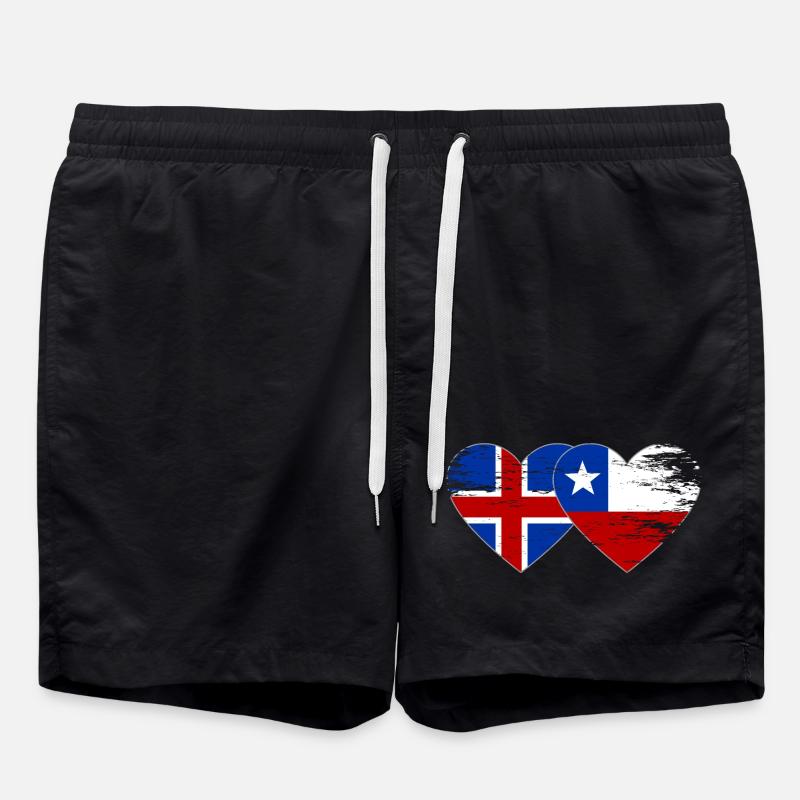 Iceland Chile flag heart used - Swim Trunks - black