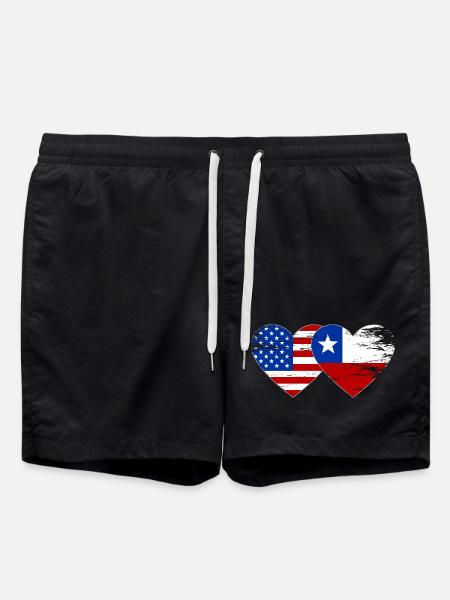 USA Chile Flag Heart - Swim Trunks - black