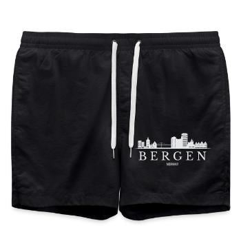 Bergen Skyline, Bergen Norwegen - Badeshorts - Schwarz - Vorne - AI Model Male 185 light (185cm)
