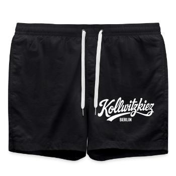 Kollwitzkiez Berlin Vintage Schriftzug   - Badeshorts - Schwarz - Vorne - AI Model Male 185 light (185cm)