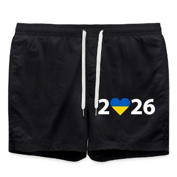 I love Ukraine 2026, Ukraine 2026 - Badeshorts - Schwarz - Vorne - AI Model Male 185 light (185cm)