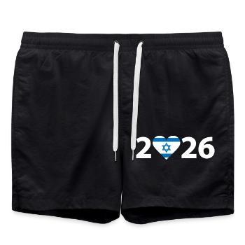 I love Israel 2026, vacation in Israel 2026 - Swim Trunks - black - Front - AI Model Male 185 light (185cm)