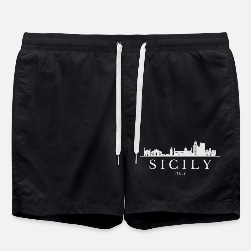 Sicily's skyline, Sicily Italy - Swim Trunks - black