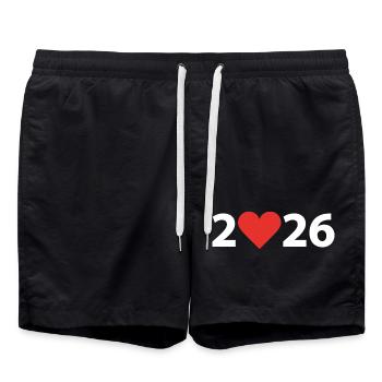 Cœur 2026, Année de naissance 2026, Amour 2026 - Short de bain - noir - Devant - AI Model Male 185 light (185cm)
