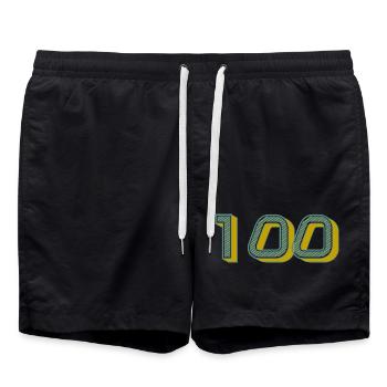 100. 100 YEARS. 100th ANNIVERSARY. BIRTHDAY 100 - Swim Trunks - black - Front - AI Model Male 185 light (185cm)