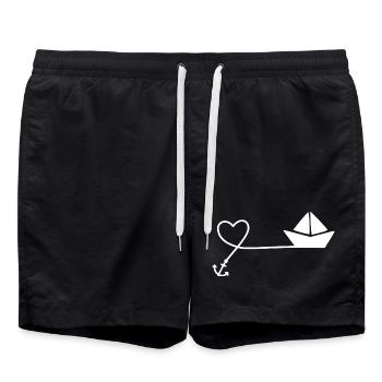 Paper Boat Sketch – Sailboat with Anchor and String - Swim Trunks - black - Front - AI Model Male 185 light (185cm)