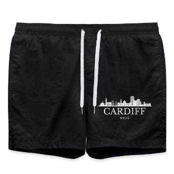 Cardiff Skyline, Cardiff Wales - Badeshorts - Schwarz - Vorne - AI Model Male 185 light (185cm)