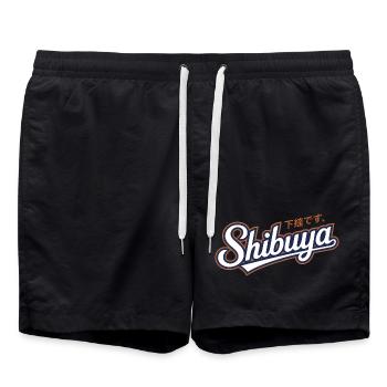 Shibuya - Vintage Japanese Logo - Swim Trunks - black - Front - AI Model Male 185 light (185cm)
