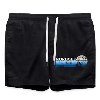 Nordsee Segelboot und Möwen - Badeshorts - Schwarz - Vorne - AI Model Male 185 light (185cm)