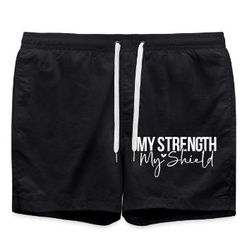 Meine Stärke, mein Schild - Badeshorts - Schwarz - Vorne - AI Model Male 185 light (185cm)