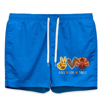 Peace Love Turkey Thanksgiving Autumn Vibes - Swim Trunks - cobalt blue - Front