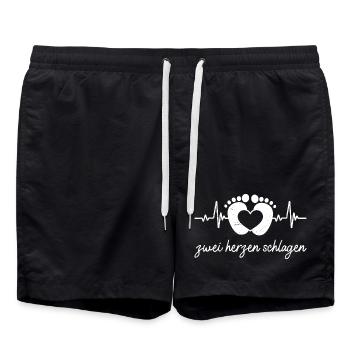 Expectant mother TWO HEARTS BEAT Funny - Swim Trunks - black - Front - AI Model Male 185 light (185cm)