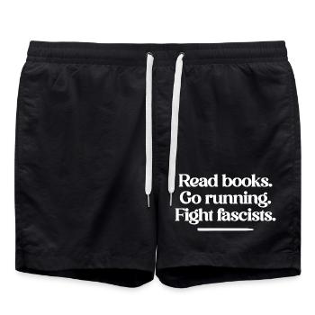 Read Books Go Running Fight Fascists NO KINGS - Swim Trunks - black - Front - AI Model Male 185 light (185cm)