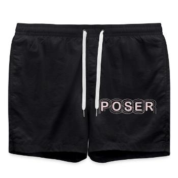 Minimalist POSER Text Design - Swim Trunks - black - Front - AI Model Male 185 light (185cm)