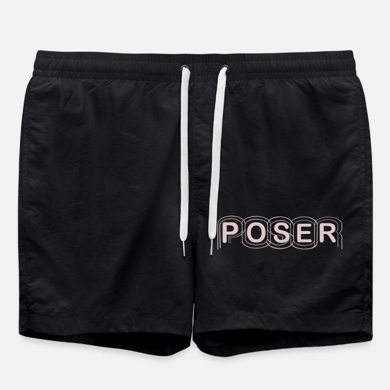Minimalist POSER Text Design - Swim Trunks - black