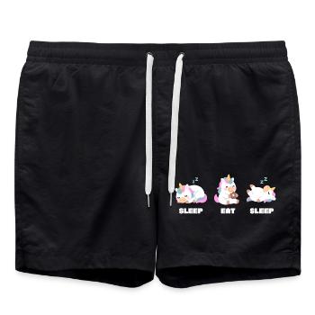 Sleep Eat Sleep – Licorne kawaii humoristique pare - Short de bain - noir - Devant - AI Model Male 185 light (185cm)