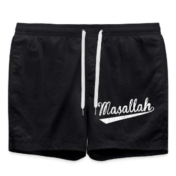 Kreatives Mashallah Zitat-  Sag immer Maschallah  - Badeshorts - Schwarz - Vorne - AI Model Male 185 light (185cm)