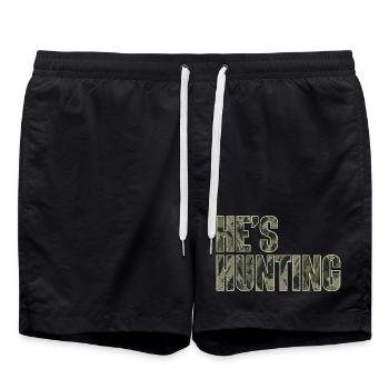 He's Hunting Wife Of A Proud Hunter - Swim Trunks - black - Front - AI Model Male 185 light (185cm)