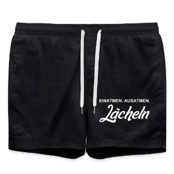 Einatmen - Ausatmen - Lächeln - Badeshorts - Schwarz - Vorne - AI Model Male 185 light (185cm)