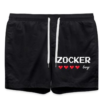 Gaming Boy – Retro gamer design with hearts of life - Swim Trunks - black - Front - AI Model Male 185 light (185cm)