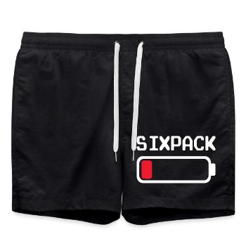 Six-pack – Fun outfit with a low battery - Swim Trunks - black - Front - AI Model Male 185 light (185cm)