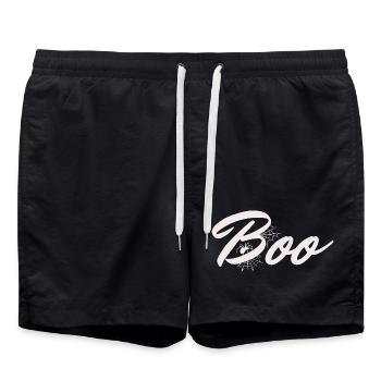 Boo Halloween Spinnennetz Schriftzug - Badeshorts - Schwarz - Vorne - AI Model Male 185 light (185cm)