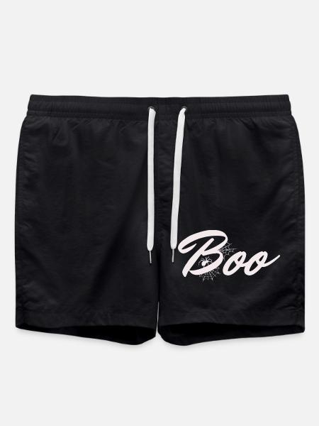 Boo Halloween Spider Web Lettering - Swim Trunks - black