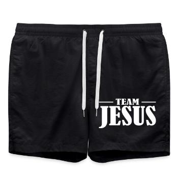Team Jesus Schriftzug Design - Badeshorts - Schwarz - Vorne - AI Model Male 185 light (185cm)