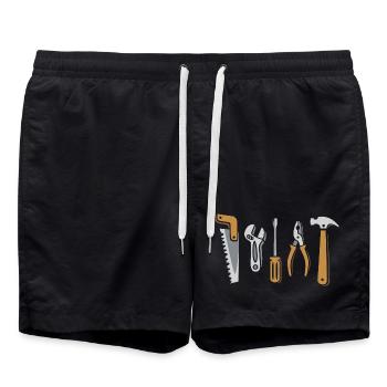Tool Set Vector – Saw, Hammer, Pliers, Screw - Swim Trunks - black - Front - AI Model Male 185 light (185cm)