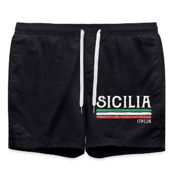 Sicilia Italia Distressed Flag - Swim Trunks - black - Front - AI Model Male 185 light (185cm)