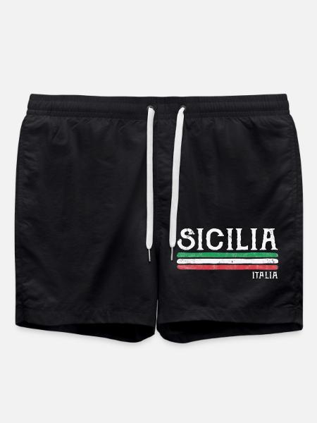 Sicilia Italia Distressed Flag - Swim Trunks - black