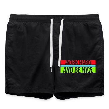Work Hard Be Nice Motivation Positive Spirit Quote - Swim Trunks - black - Front - AI Model Male 185 light (185cm)
