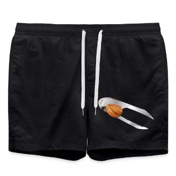 Walnut in a nutcracker – classic Christmas motif - Swim Trunks - black - Front - AI Model Male 185 light (185cm)