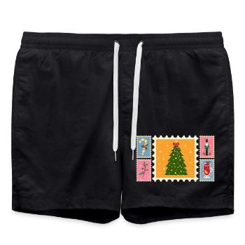 Christmas tree in stamp style - Swim Trunks - black - Front - AI Model Male 185 light (185cm)