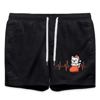 Chat de Noël en design de battement de cœur - Short de bain - noir - Devant - AI Model Male 185 light (185cm)