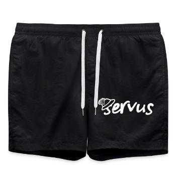 Servus Gruß mit Trachtenhut - Badeshorts - Schwarz - Vorne - AI Model Male 185 light (185cm)