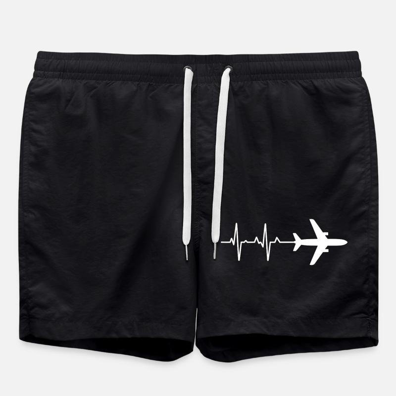 Airplane Heartbeat Pattern - Swim Trunks - black