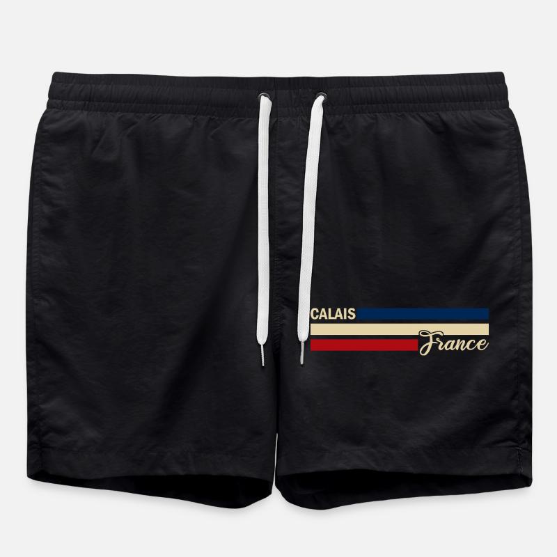 France - Calais - France - Drapeau - Rayures - Short de bain - noir