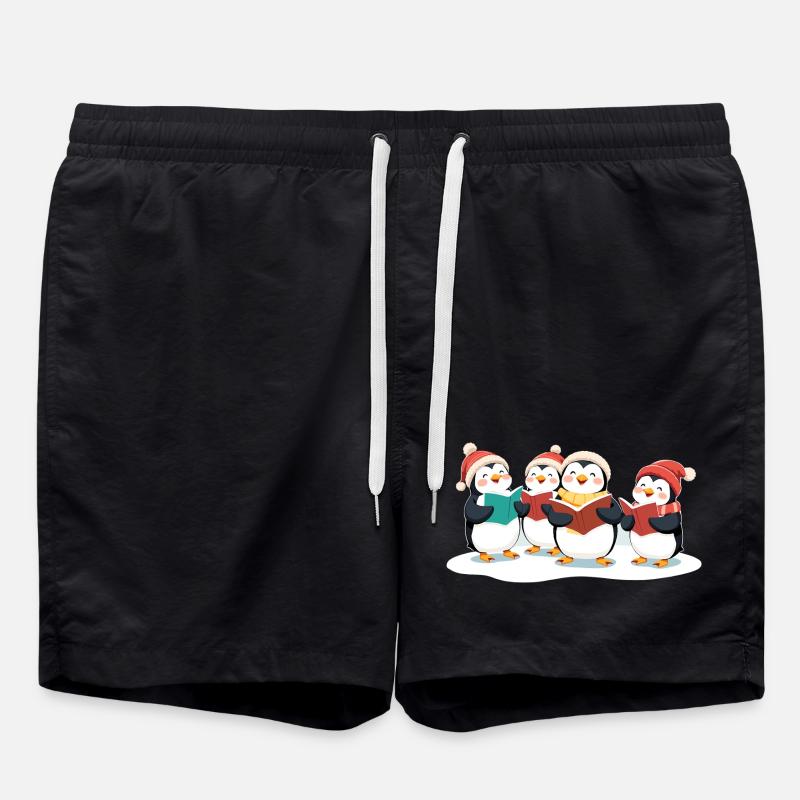 Singing Penguins Christmas Motif - Swim Trunks - black