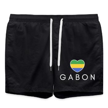 Heart with Gabonese flag, Gabonese pride - Swim Trunks - black - Front - AI Model Male 185 light (185cm)