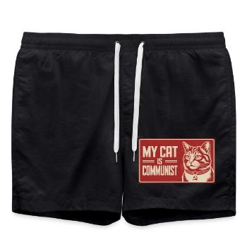 My Cat is Communist - Funny Cat PropagandaT-Shirt - Swim Trunks - black - Front - AI Model Male 185 light (185cm)
