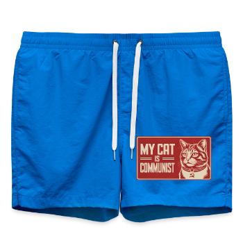 My Cat is Communist - Funny Cat PropagandaT-Shirt - Swim Trunks - cobalt blue - Front