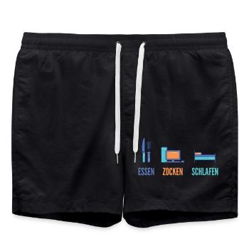 Essen Zocken Schlafen Gamer Spruch - Badeshorts - Schwarz - Vorne - AI Model Male 185 light (185cm)