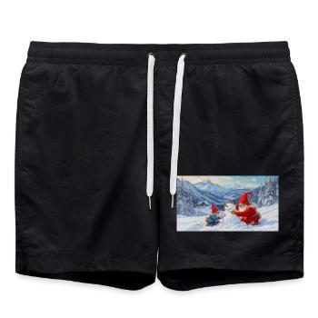 Zwei Zwerge und Schneemann in der Winterlandschaft - Badeshorts - Schwarz - Vorne - AI Model Male 185 light (185cm)